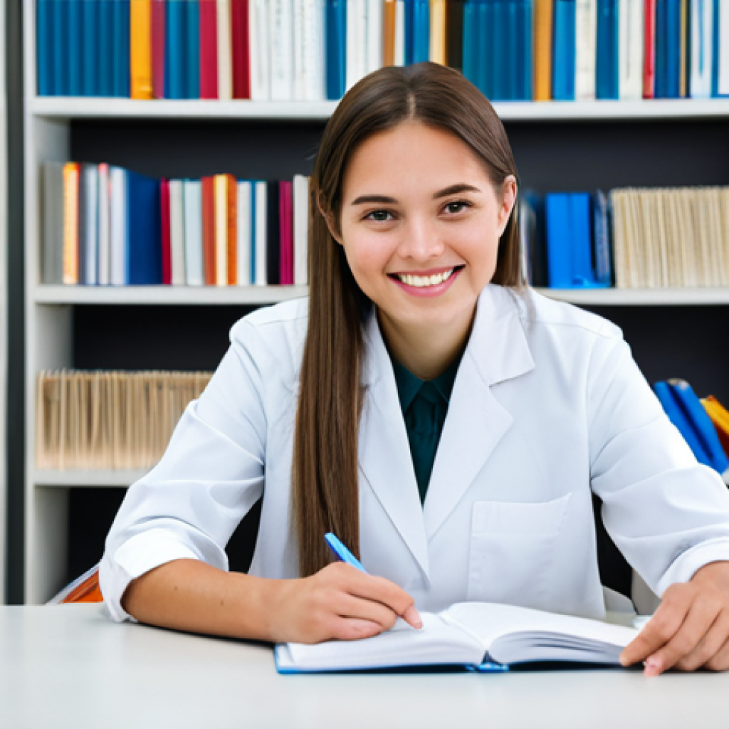 A diligent adult dental hygiene student, fully clothed in modest, professional attire, sits at a clean, organized desk in a well-lit study room. She is focused on a stack of flashcards and an open textbook, actively engaging in spaced repetition. The background shows blurred bookshelves and a subtle desk lamp. Perfect anatomy, natural pose, correct proportions, well-formed hands, proper finger count, natural body proportions, professional photography, high quality, realistic, safe for work, appropriate content, family-friendly.