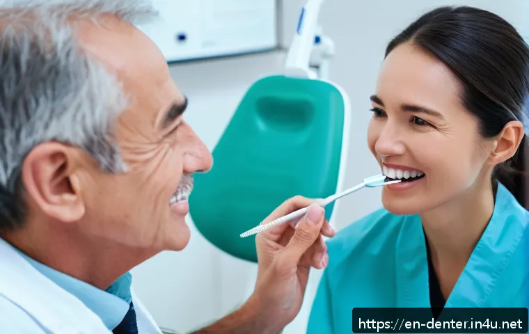 치과위생사 환자 사례 연구 - A compassionate dental hygienist gently explaining oral care techniques to a middle-aged smoker pati...