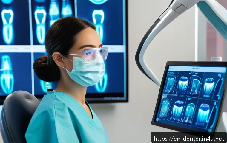 치과위생사 경력직 이직 사례 - A professional dental hygienist in a modern private clinic setting, wearing scrubs and protective ey...