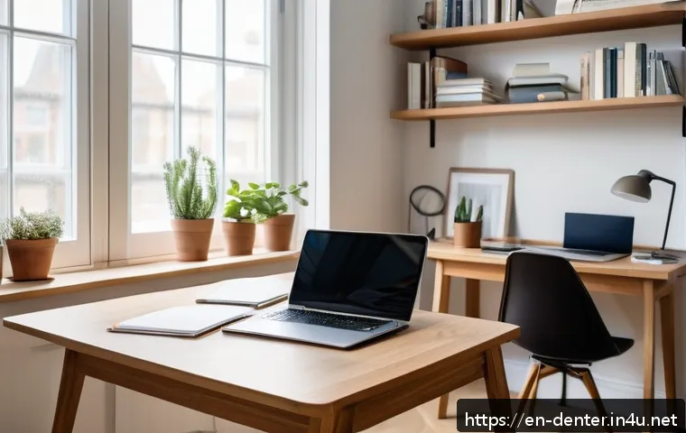 치과위생사 시험 합격 꿀팁 - A modern, minimalist study room with a clean, organized desk featuring only essential study material...