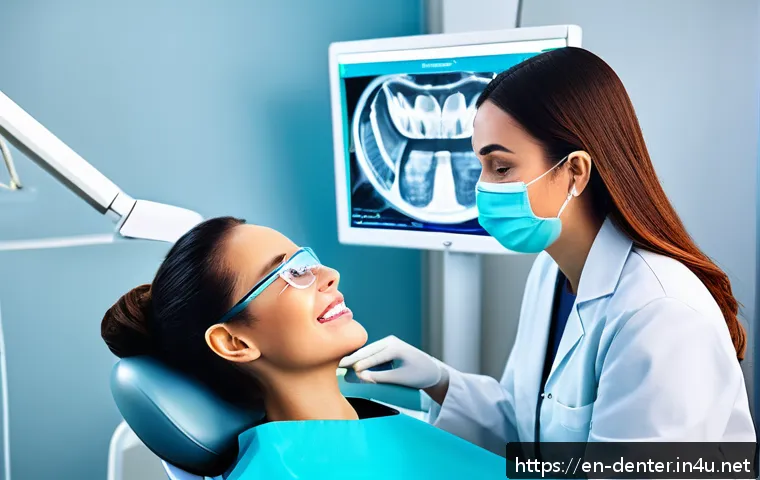 치과위생사 자격 취득 후 성장 계획 - A confident dental hygienist wearing professional scrubs and safety glasses, skillfully operating a ...