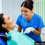 Home 23 치과위생사 환자 대면 시 기본 매너 - A warm and inviting dental clinic scene featuring a friendly dental hygienist actively listening to ...
